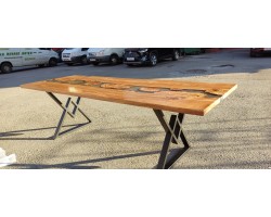 Эпоксидный стол река из слэбов капового карагача -foto3