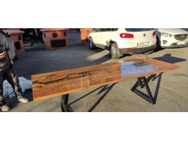 Эпоксидный стол река из слэбов капового карагача -foto5