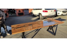 Эпоксидный стол река из слэбов капового карагача -foto5