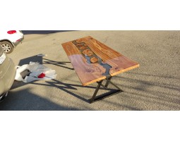 Эпоксидный стол река из слэбов капового карагача -foto2